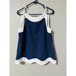 Aureum Women's Blue And White Scalloped Blouse Size Small